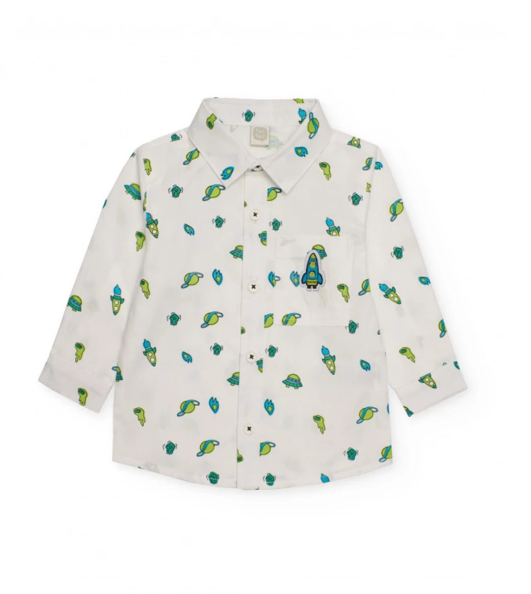 TucTuc Conjunto Niño Camisa Manga Larga Estampado Espacial Y Pantalón Denim Bordado Cohete