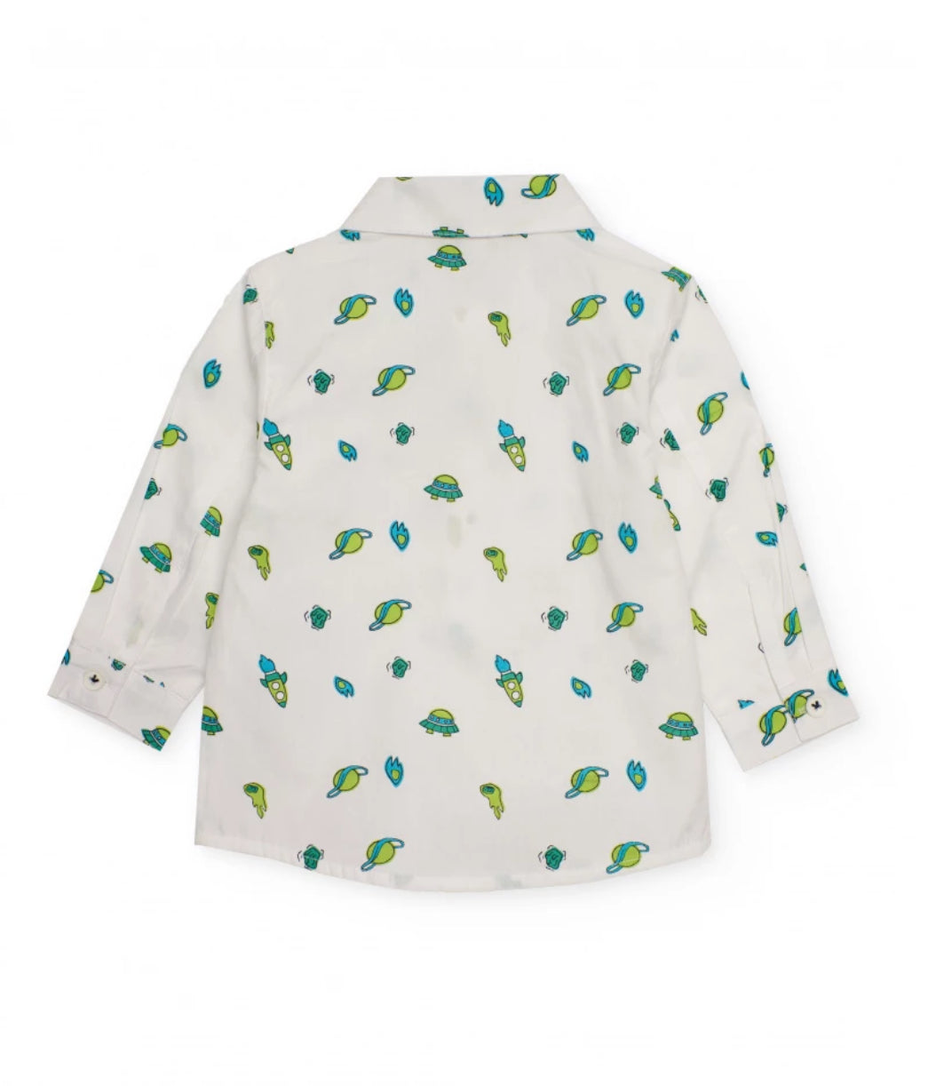 TucTuc Conjunto Niño Camisa Manga Larga Estampado Espacial Y Pantalón Denim Bordado Cohete