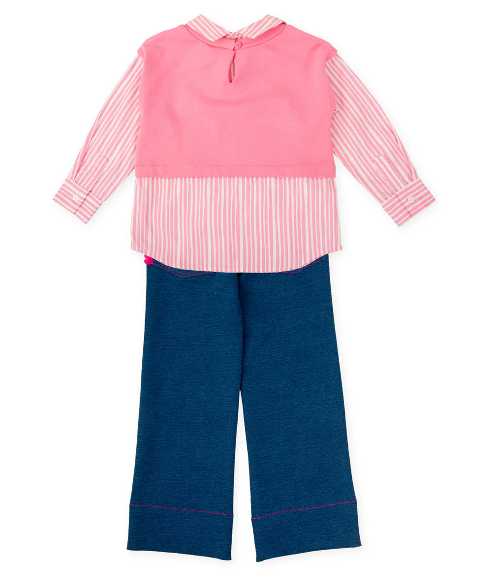 AGATHA RUIZ DE LA PRADA CONJUNTO CAMISA COMBINADA FRESA Y PANTALÓN DENIM