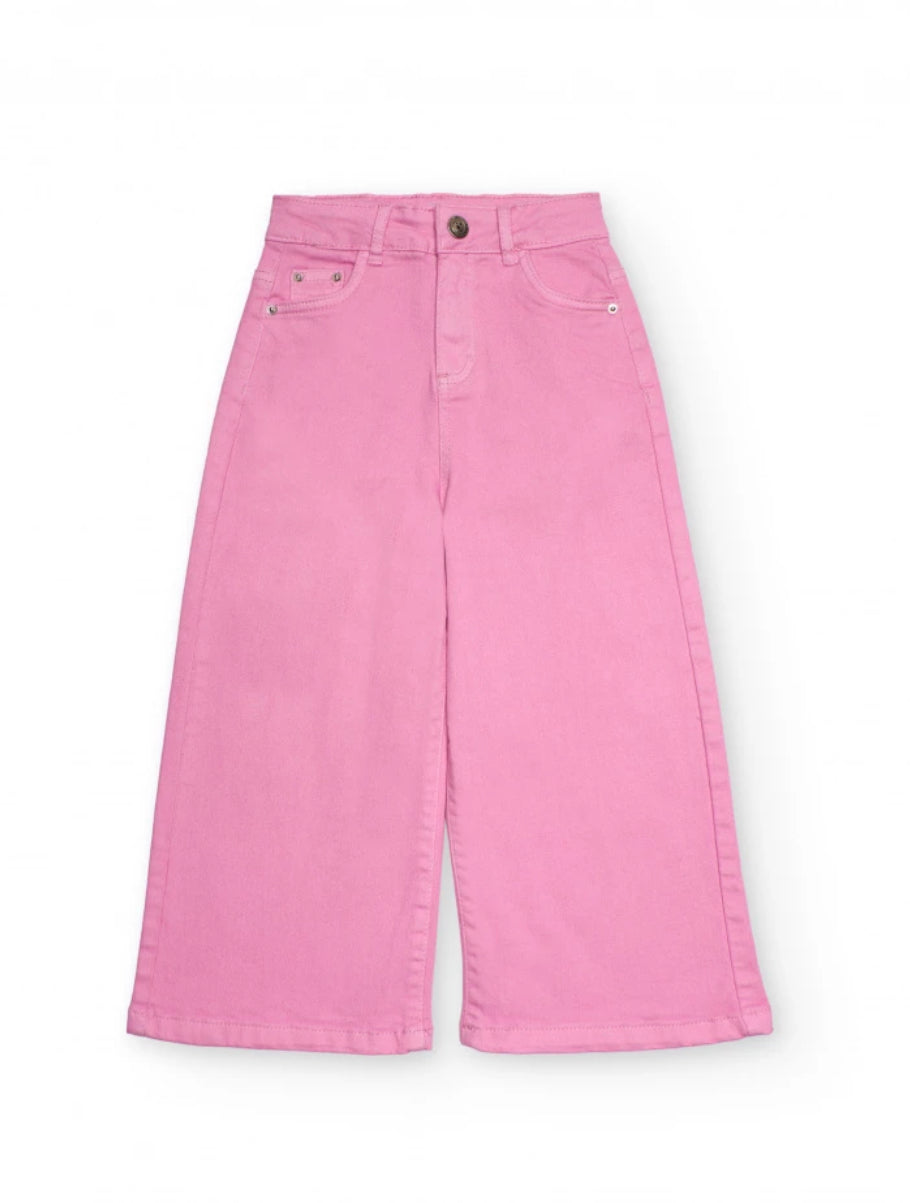 TucTuc NK Conjunto Niña Camiseta manga larga flores bordadas y Pantalón mezclilla color rosa.