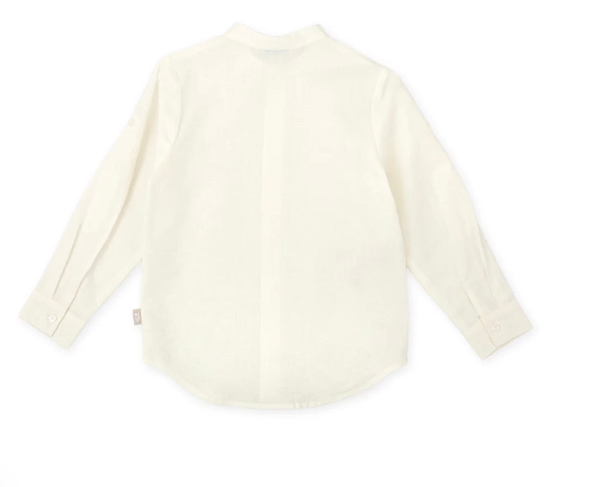 Tutto Piccolo Conjunto Camisa Manga Larga Pliegues Y Bermuda Lino Arena