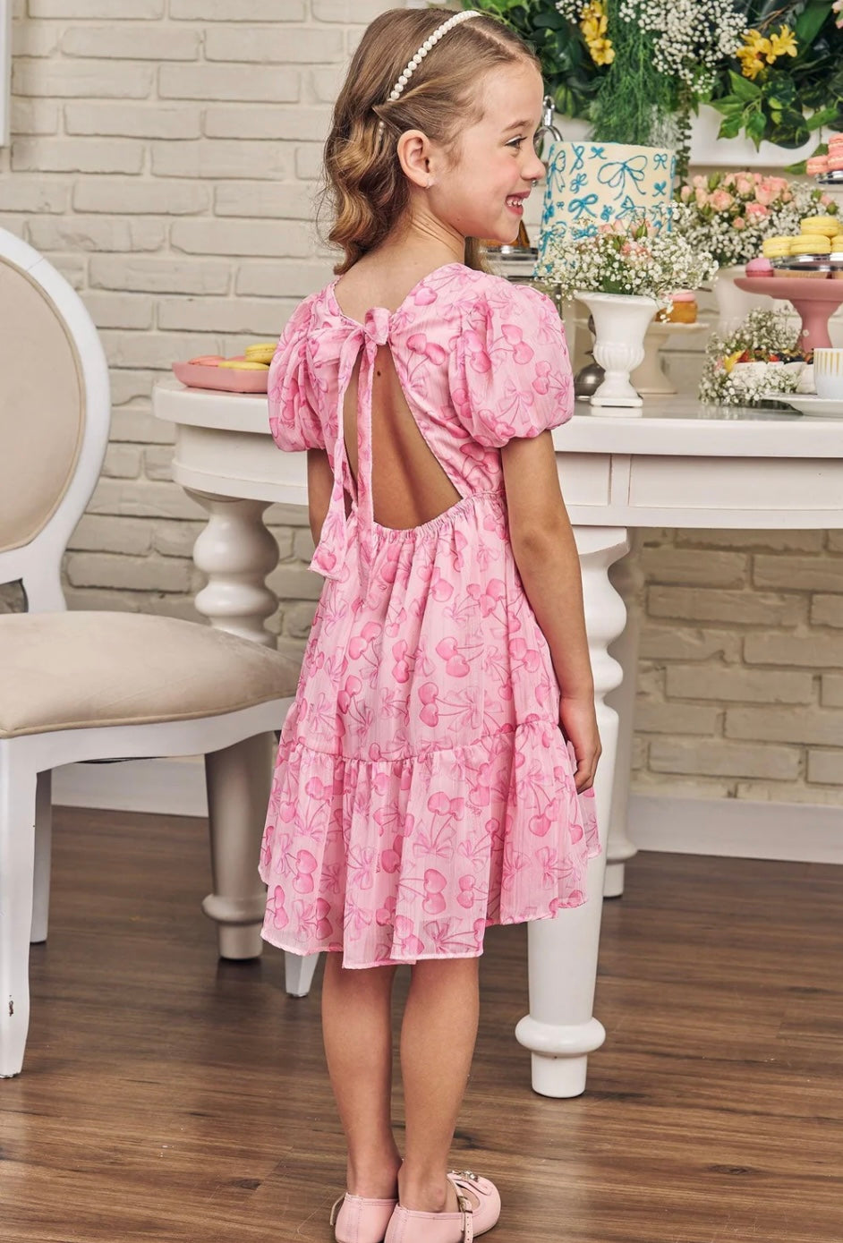 Kukiê Vestido Infantil Chifon Brilloso Rosa