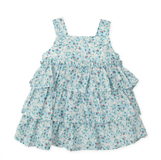 Tutto Piccolo Vestido Voile Flores Aguamarina