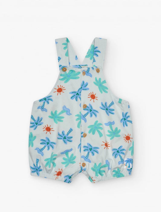 TucTuc Pelele Blanco Para Niño Con Estampado De Palmeras y Soles, Tirantes Ajustables Y Botones