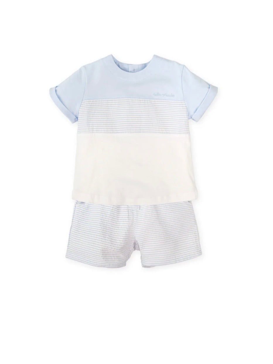 Tutto Piccolo Conjunto Camiseta Blanca Y Rayas Con Bermuda
