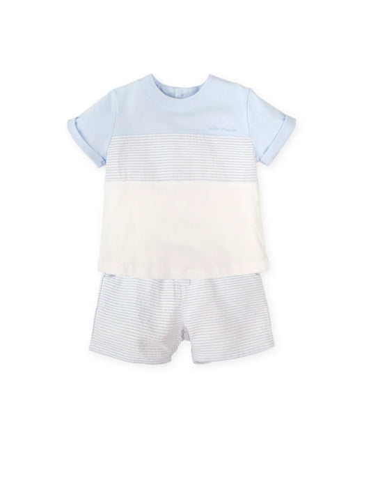 Tutto Piccolo Conjunto Camiseta Blanca Y Rayas Con Bermuda