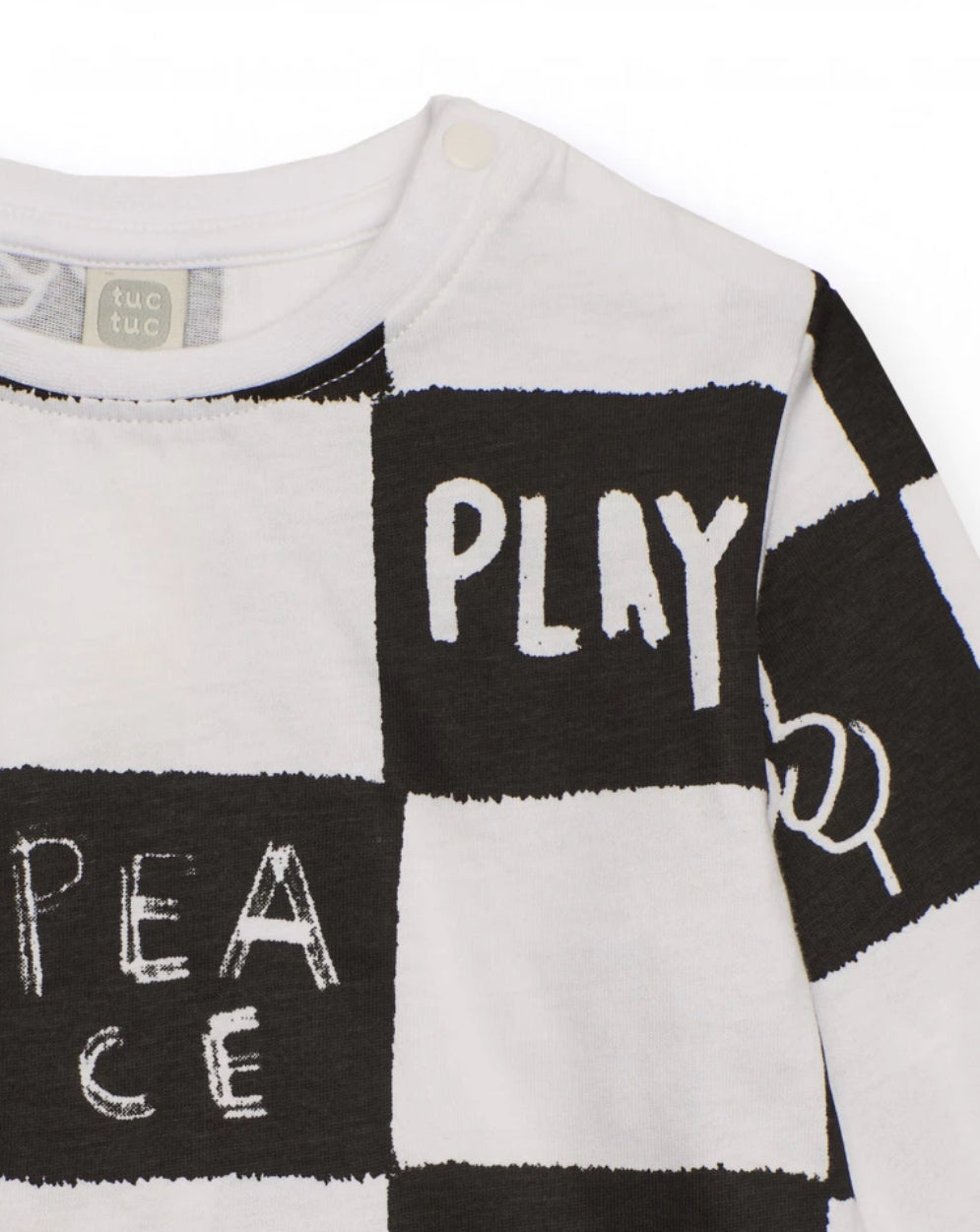 TucTuc Conjunto Camiseta Manga Larga Ajedrez “Play” “Peace” Y Pantalón Negro