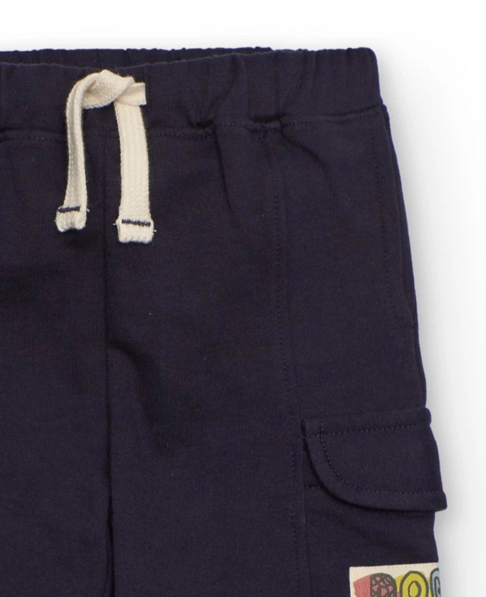 TucTuc Conjunto Niño Camiseta Manga Larga Estampado Perros Pantalón jogger azul marino con bolsillos cargo