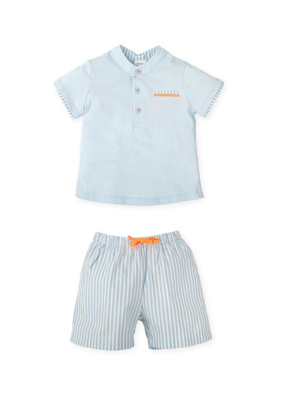 Tutto Piccolo Conjunto Camiseta Lisa Y Bermuda Rayas Porcelana
