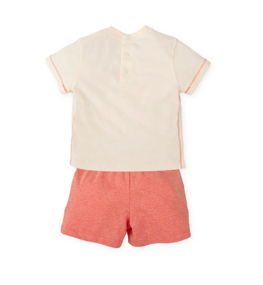 Tutto Piccolo Conjunto Camiseta Barco Y Bermuda Naranja