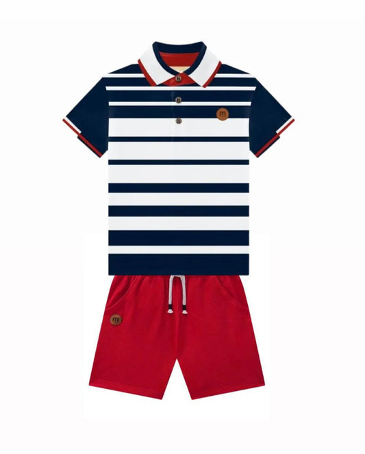 Milon Polo Niño Rayas Con Bermuda Rojo Ref.2001064-6826
