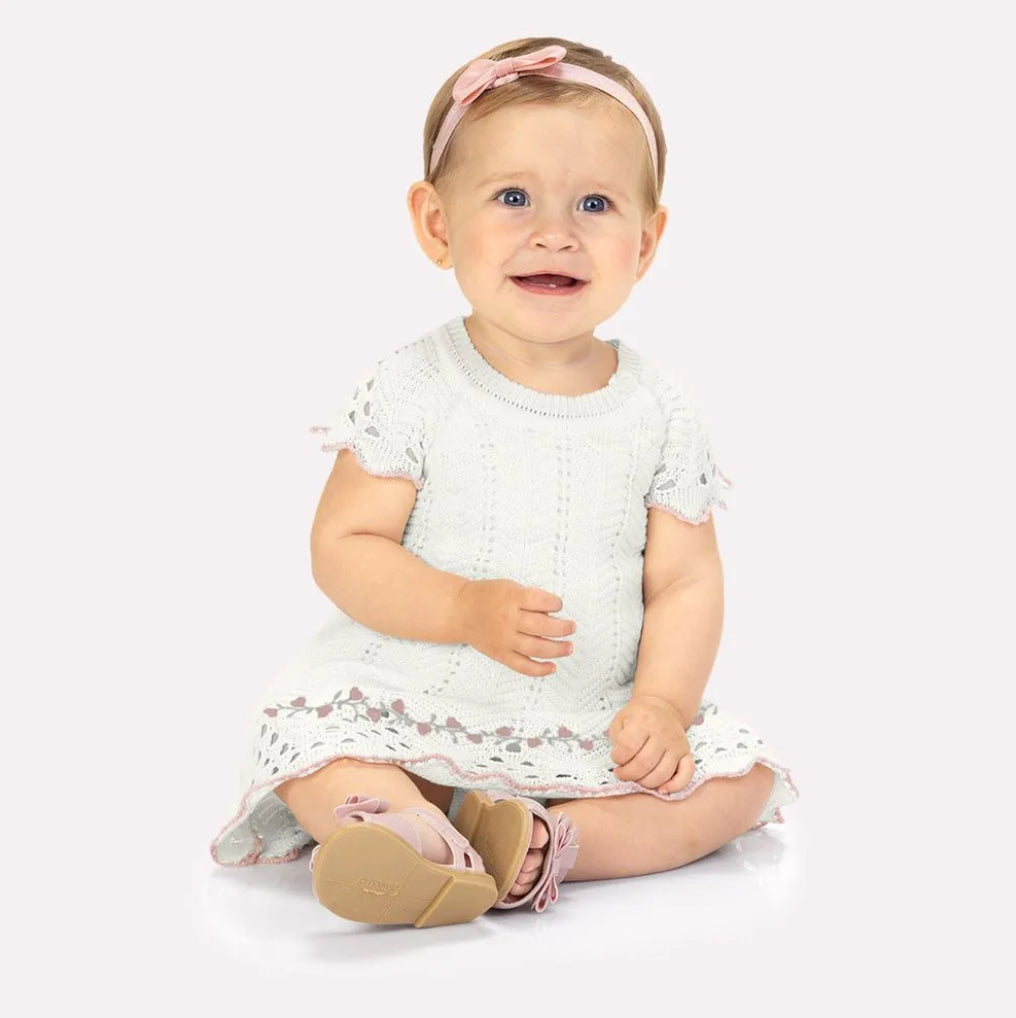 Milon Vestido Infantil Blanco Con Bordado