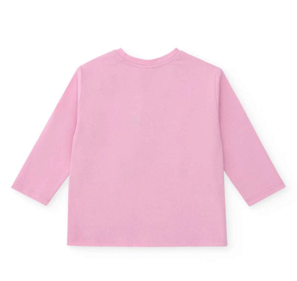 TucTuc Conjunto Camiseta Manga Larga Rosa Estampados Arcoíris Estrellas y Falda Lentejuelas Multicolor