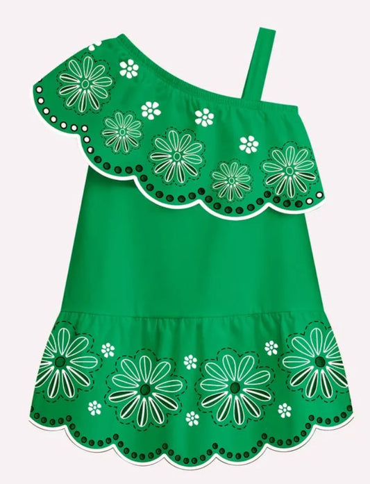 Nanai Vestido Infantil Niña  Un Hombro Verde