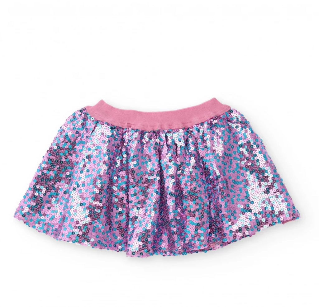 TucTuc Conjunto Camiseta Manga Larga Rosa Estampados Arcoíris Estrellas y Falda Lentejuelas Multicolor