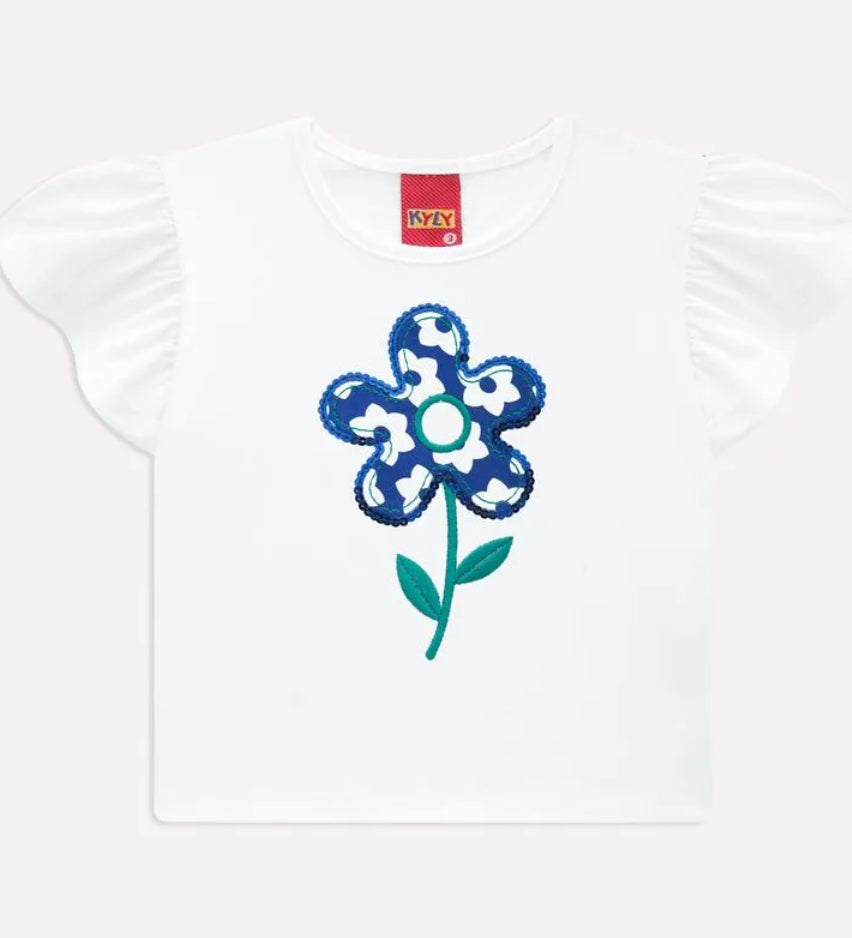 Kyly Conjunto Infantil Niña Bordado Flor Azul