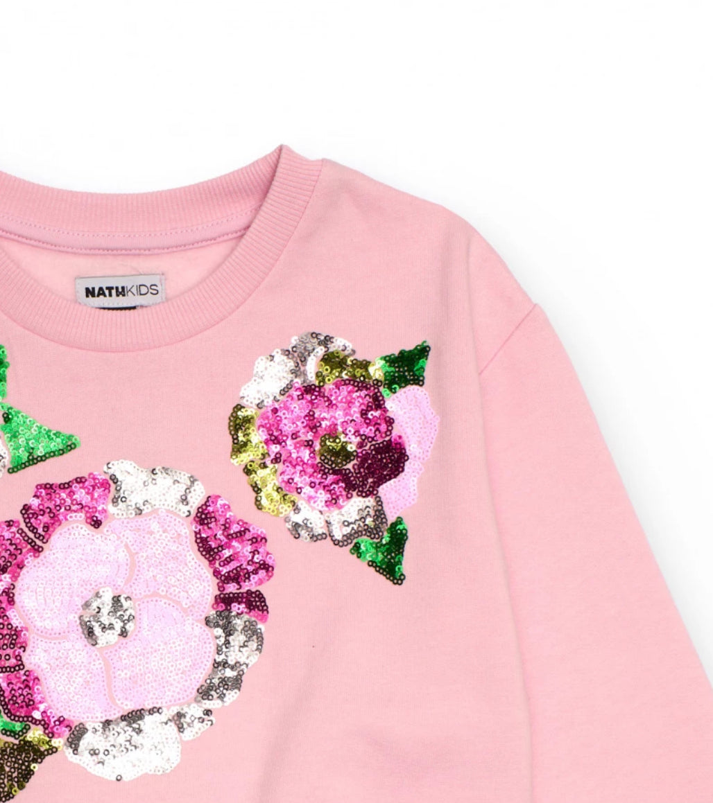 TucTuc NK Conjunto Niña Sudadera rosa flores lentejuelas Falda Lentejuela Volantes Plata