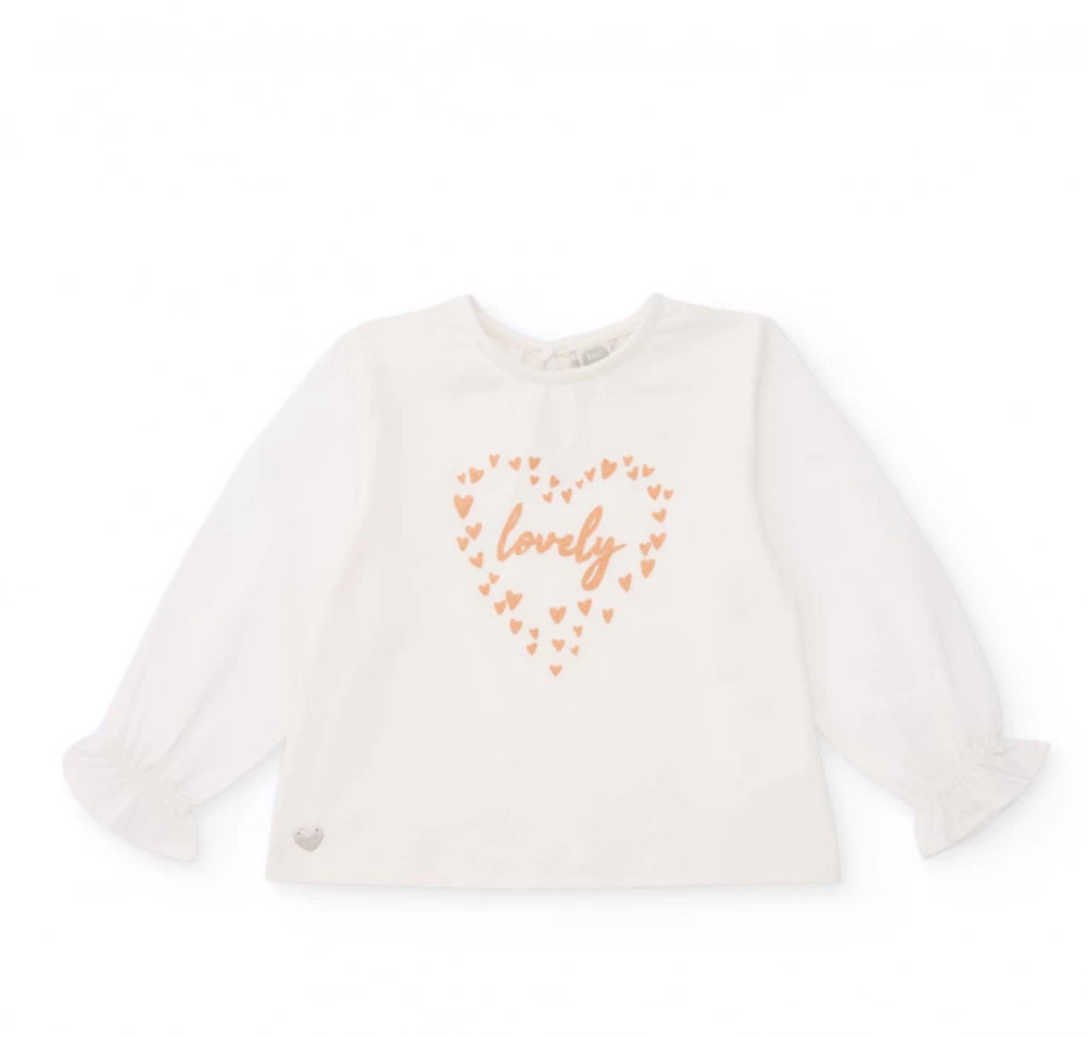 TucTuc Conjunto Camiseta Estampado Corazones Falda Tul Rosa Estampado Corazones Dorados