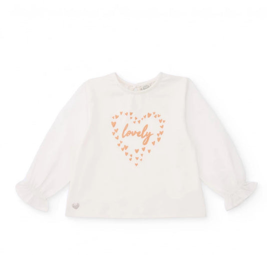 TucTuc Conjunto Camiseta Estampado Corazones Falda Tul Rosa Estampado Corazones Dorados