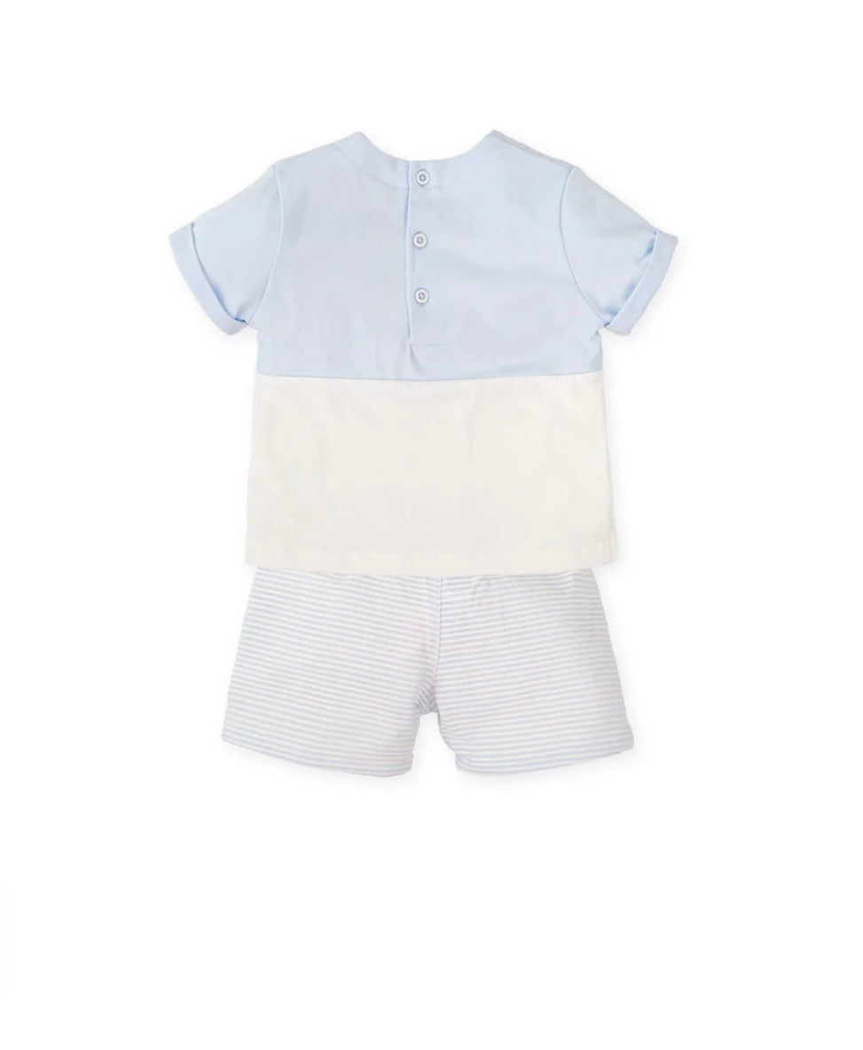 Tutto Piccolo Conjunto Camiseta Blanca Y Rayas Con Bermuda
