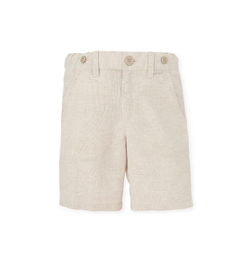 Tutto Piccolo Conjunto Camisa Manga Larga Pliegues Y Bermuda Lino Arena
