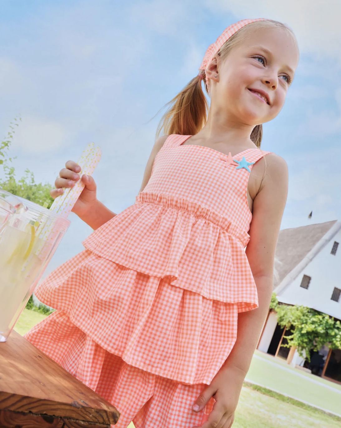 Tutto Piccolo Vestido Tirantes Vichy Naranja