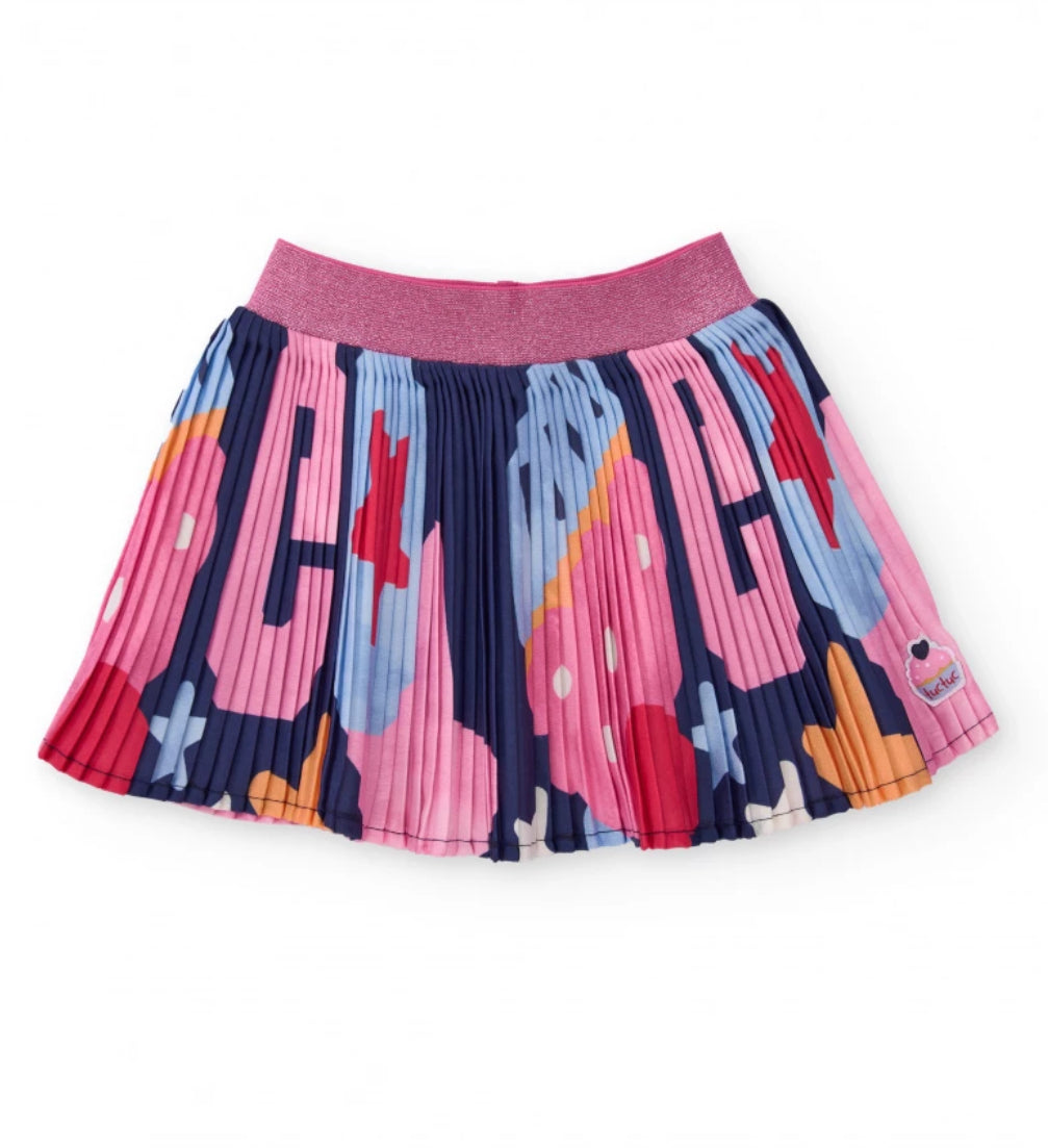 TucTuc Camiseta Blanca Manga Larga Estrellas Y Falda Plisada Multicolor.