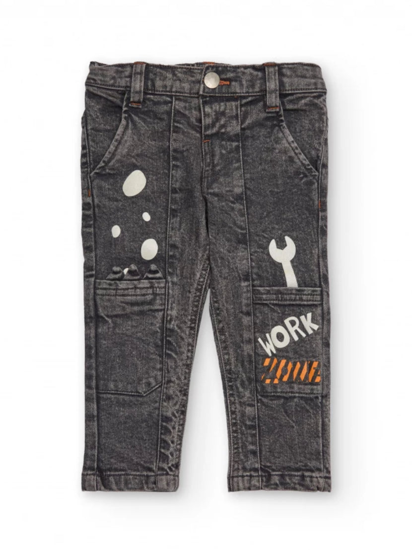 TucTuc Conjunto Niño Camiseta Manga Larga Estampados Señales Trafico Pantalón Gris Estampado Herramientas