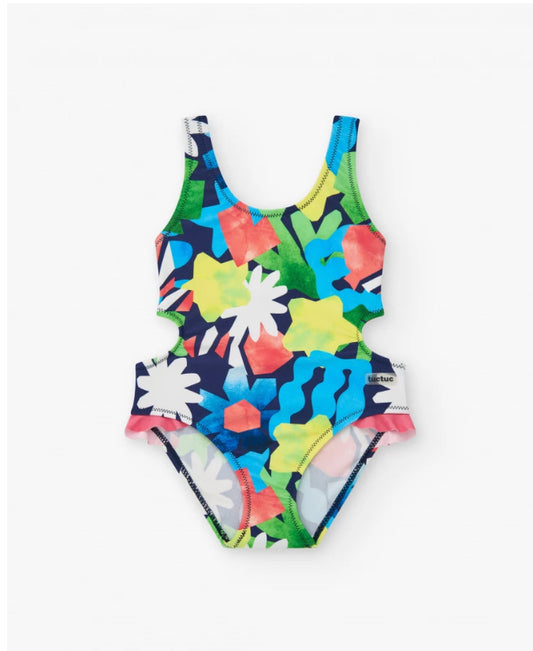 TucTuc Bañador Para Niña Con Estampado Marino Y Aberturas Laterales. Colección: Color The Sea
