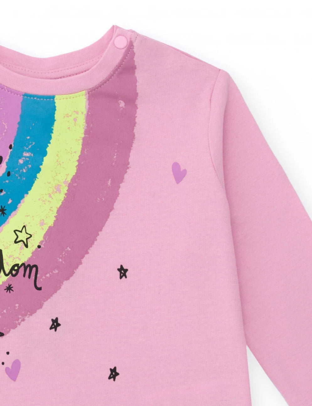 TucTuc Conjunto Camiseta Manga Larga Rosa Estampados Arcoíris Estrellas y Falda Lentejuelas Multicolor