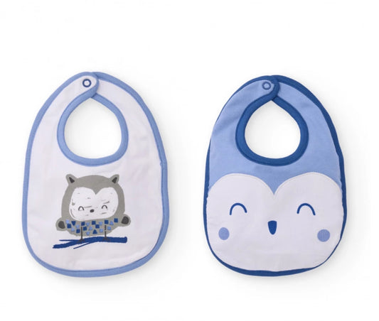 TucTuc Set de dos baberos para bebé niño en tonos azul y blanco con divertidos estampados de búhos