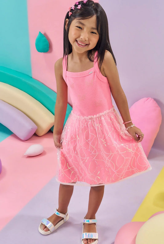 Kukiê Vestido Tul Rosa Neón