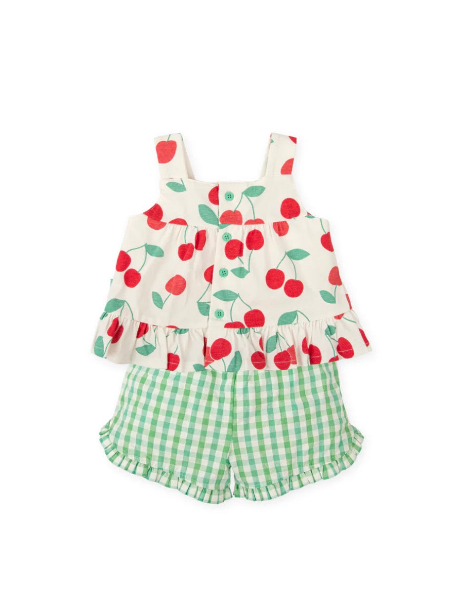 Tutto Piccolo Conjunto Top Cerezas Y Short Vichy Verde