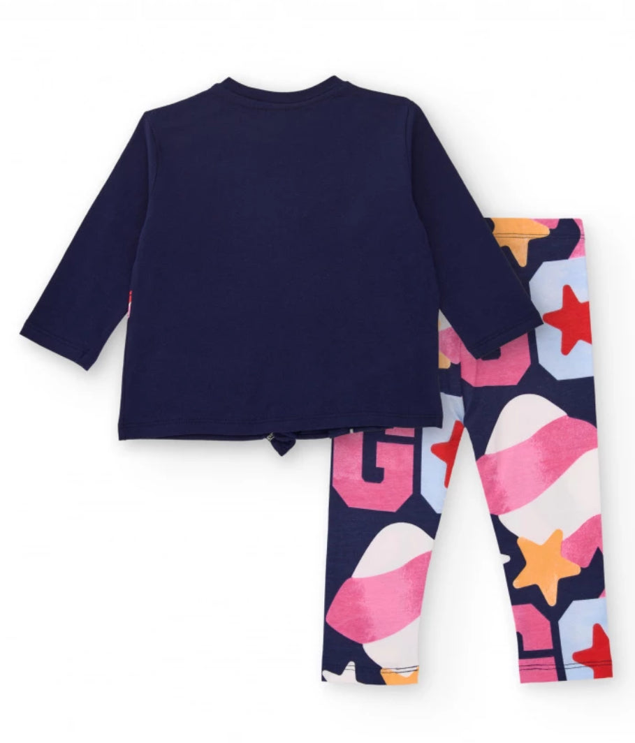 TucTuc Conjunto Camiseta Azul Marino Bolso Cupcake Y Legging Cupcake Y Estrellas