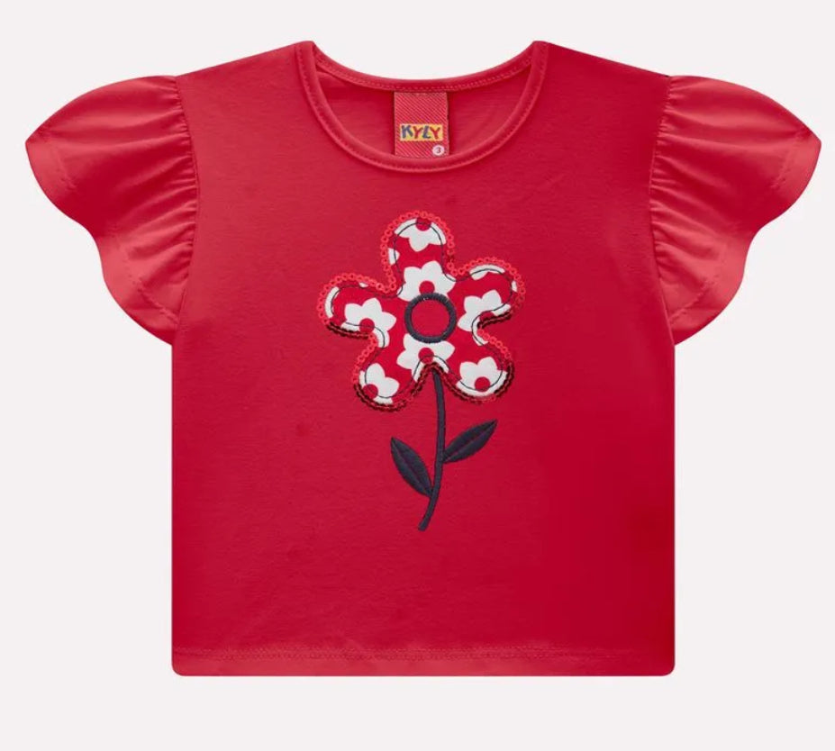 Kyly Conjunto Infantil Niña Bordado Flor Rojo