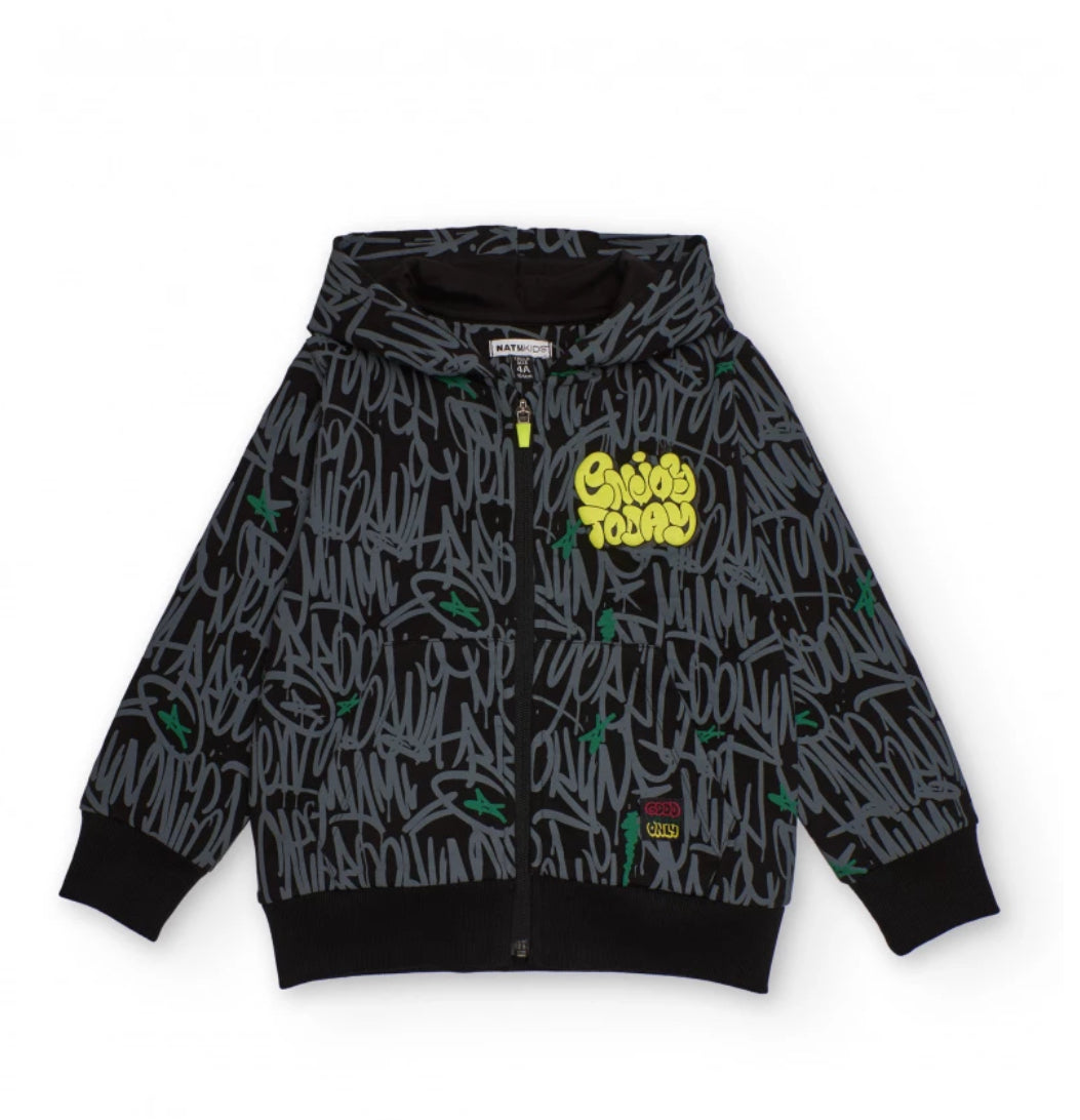 TucTuc NK Sudadera Con Capucha Estampado Urbano Y Jogger Negro Estampado Urbano