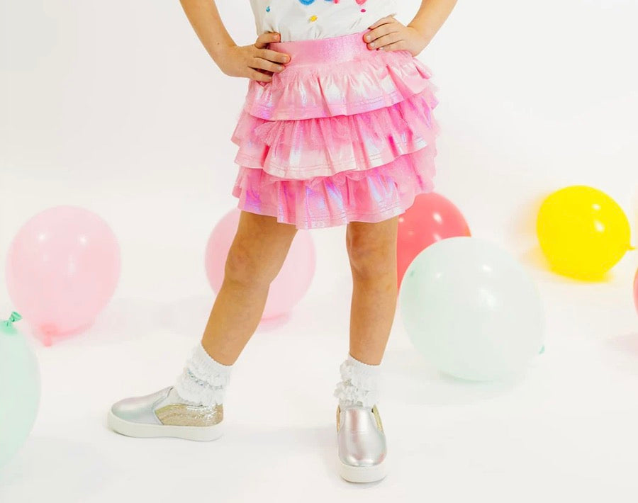 TWD Pink Metallic And Tulle Layered Skort Birthday Collection