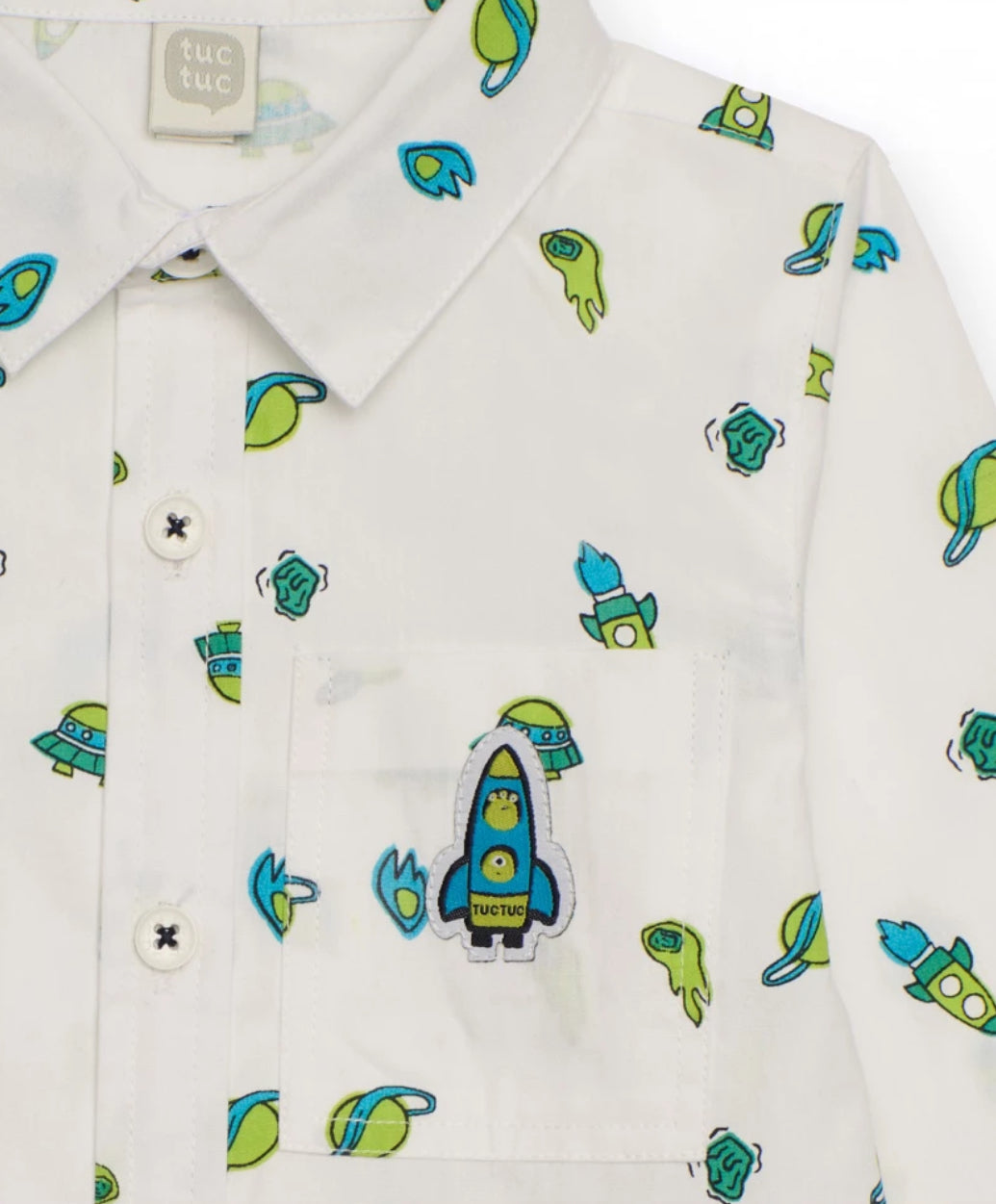 TucTuc Conjunto Niño Camisa Manga Larga Estampado Espacial Y Pantalón Denim Bordado Cohete