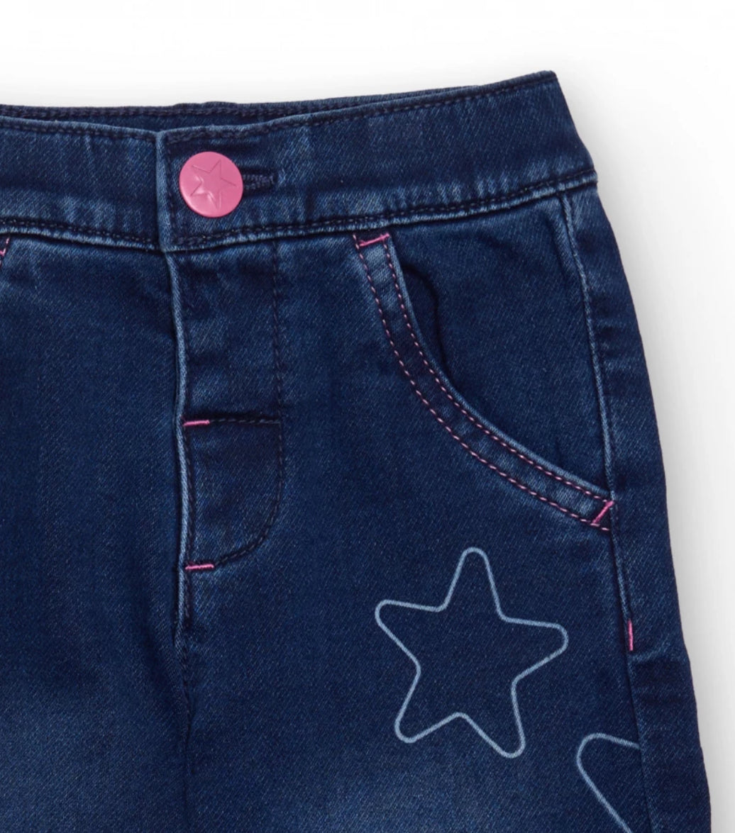 TucTuc Camiseta Azul Marino Detalles Brillantes Y Pantalón Vaquero De Estrellas.