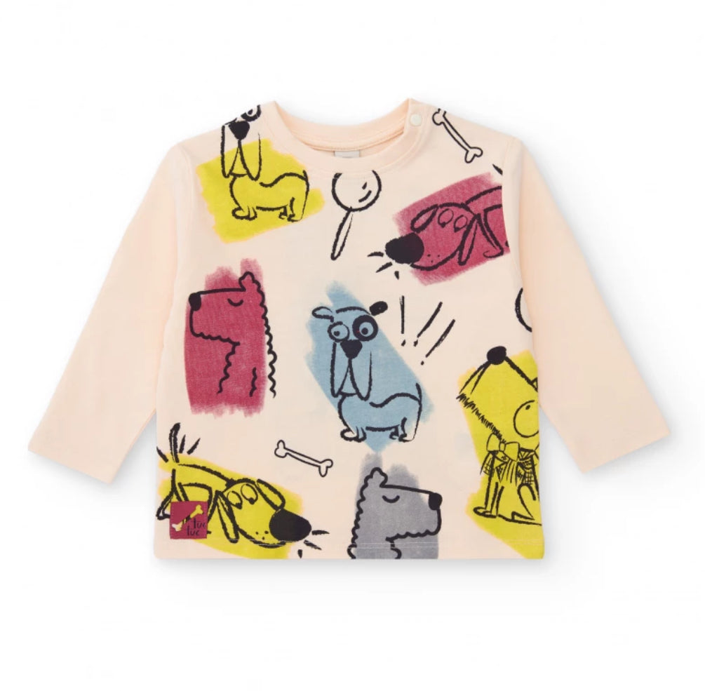 TucTuc Conjunto Niño Camiseta Manga Larga Estampado Perros Pantalón jogger azul marino con bolsillos cargo