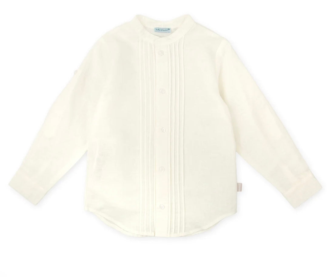 Tutto Piccolo Conjunto Camisa Manga Larga Pliegues Y Bermuda Lino Arena