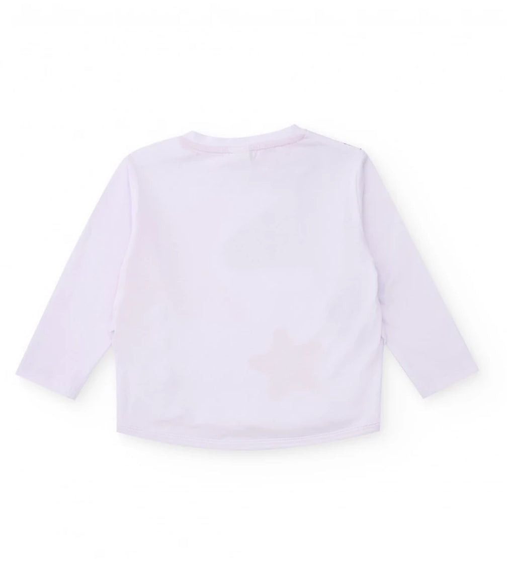 TucTuc Camiseta Blanca Manga Larga Estrellas Y Falda Plisada Multicolor.