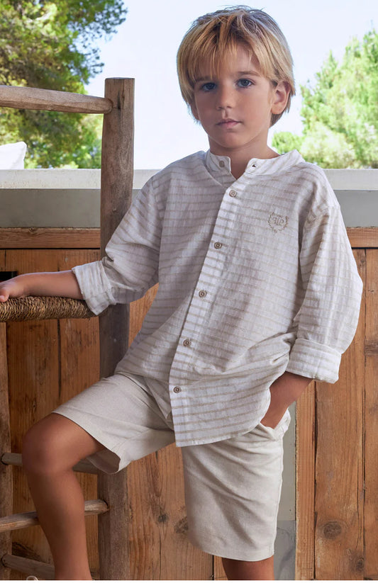 Tutto Piccolo Camisa Lino Rayas Blanco Químico