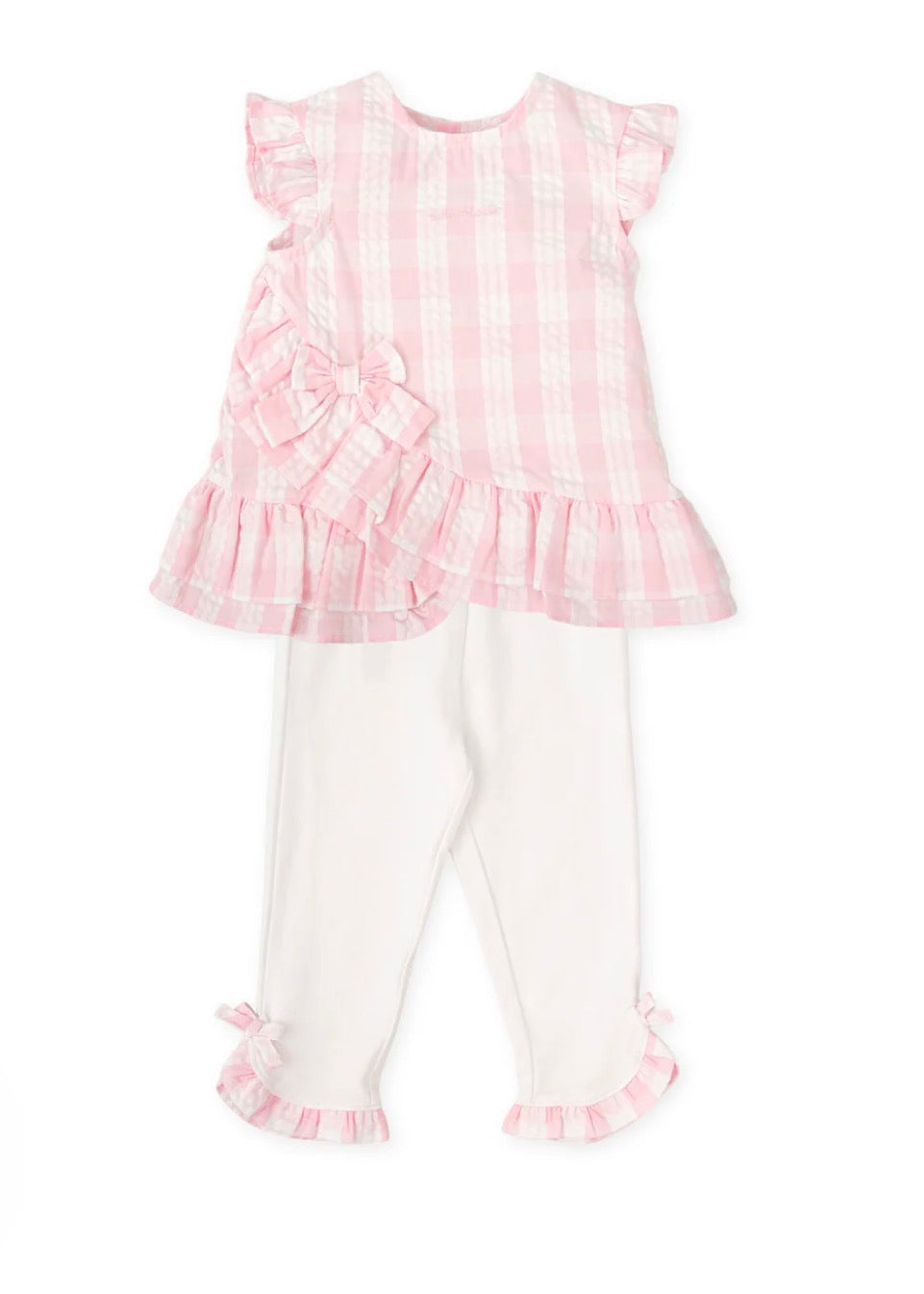 Tutto Piccolo Conjunto Top Cuadros Rosa Con Legging Blanco