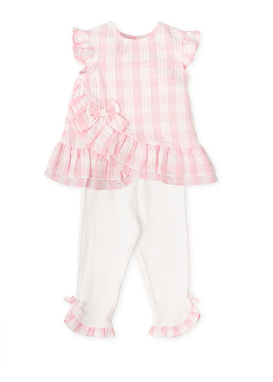 Tutto Piccolo Conjunto Top Cuadros Rosa Con Legging Blanco