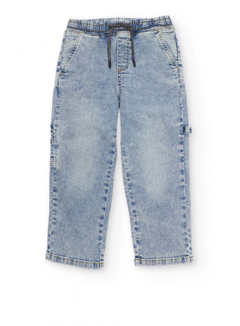 TucTuc NK Conjunto Niño Camisa Palmeras y Pantalón en denim azul lavado