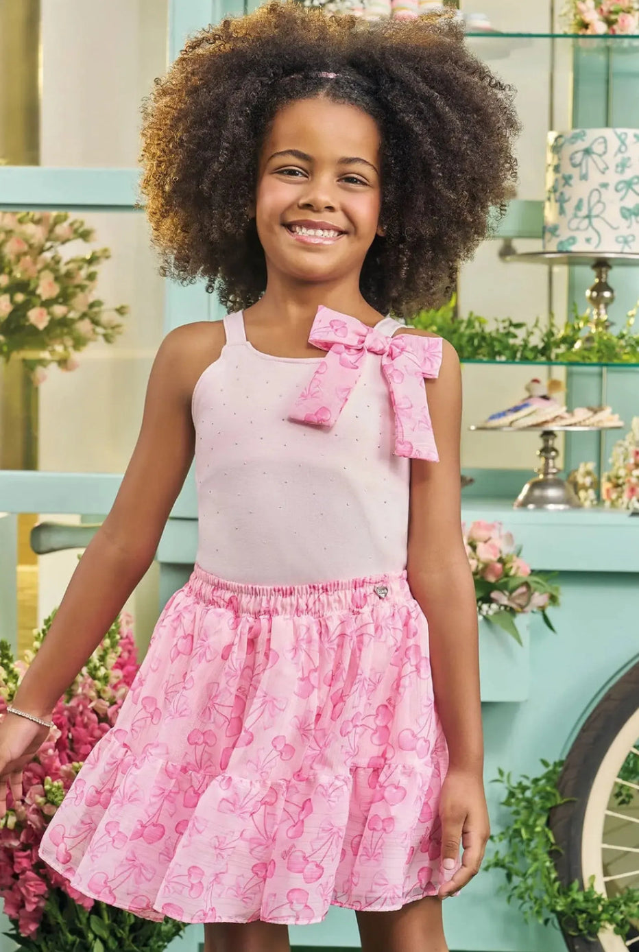 Kukiê Conjunto Blusa Algodón Falda Chifon Brilloso