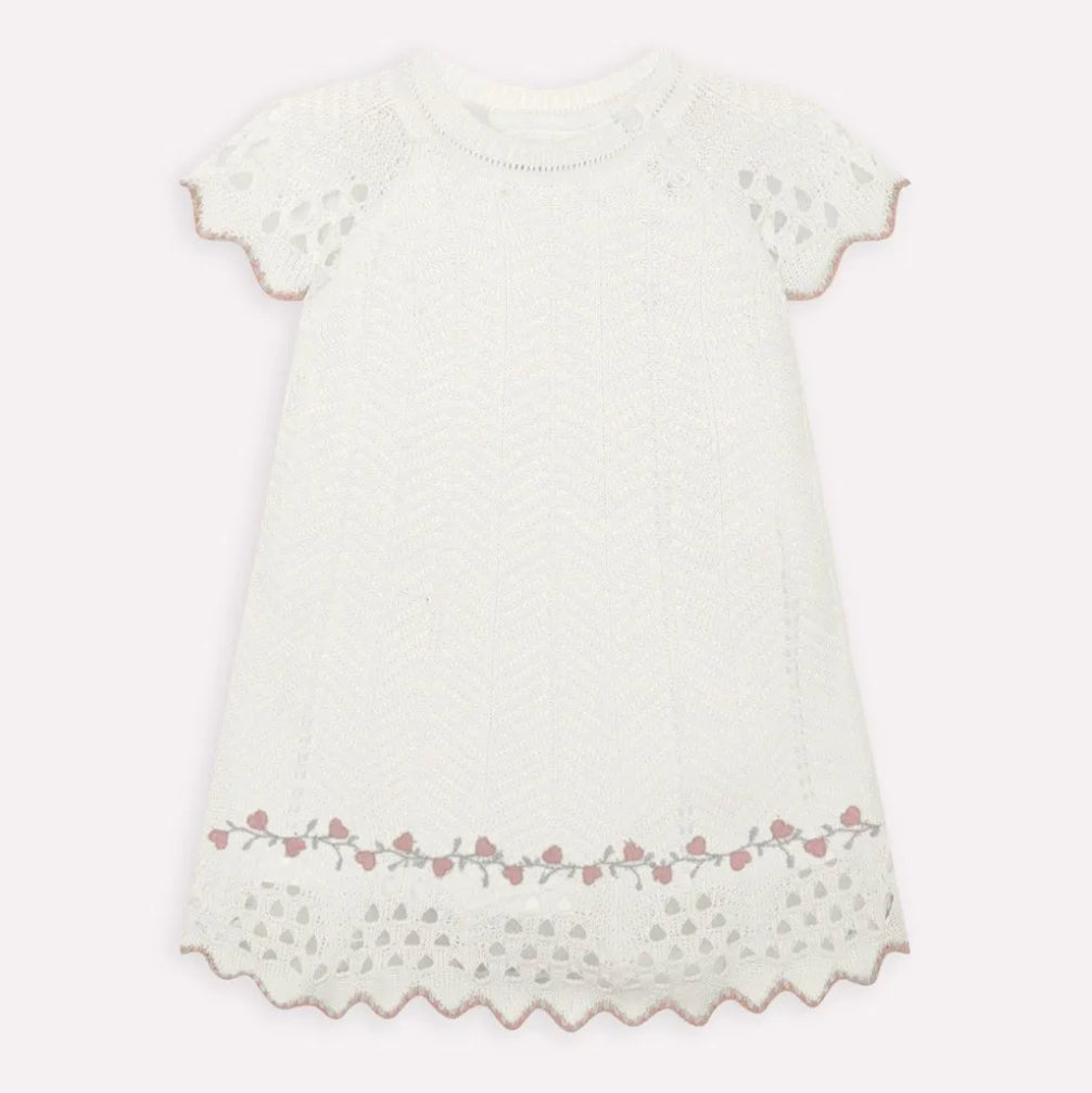 Milon Vestido Infantil Blanco Con Bordado