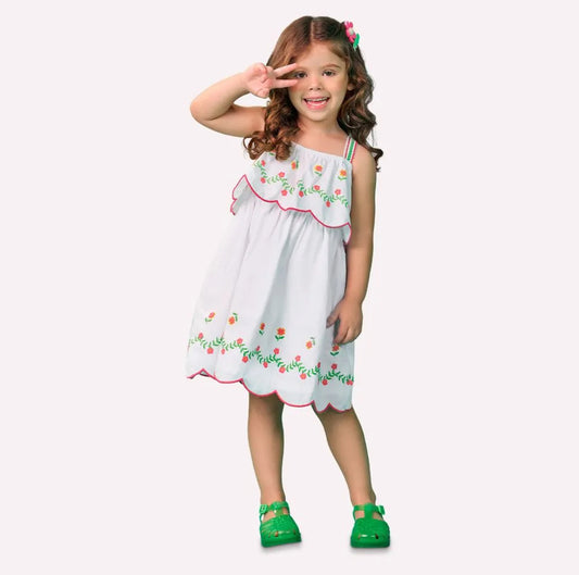 Nanai Vestido Infantil Blanco Florecitas