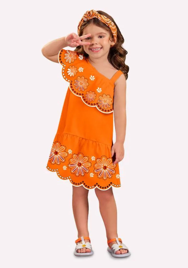 Nanai Vestido Infantil Niña  Un Hombro Verde